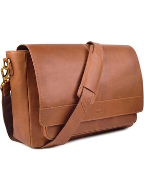 Men's Tan Vintage Leather Messenger Bag–15.5" Handmade Satchel Travel